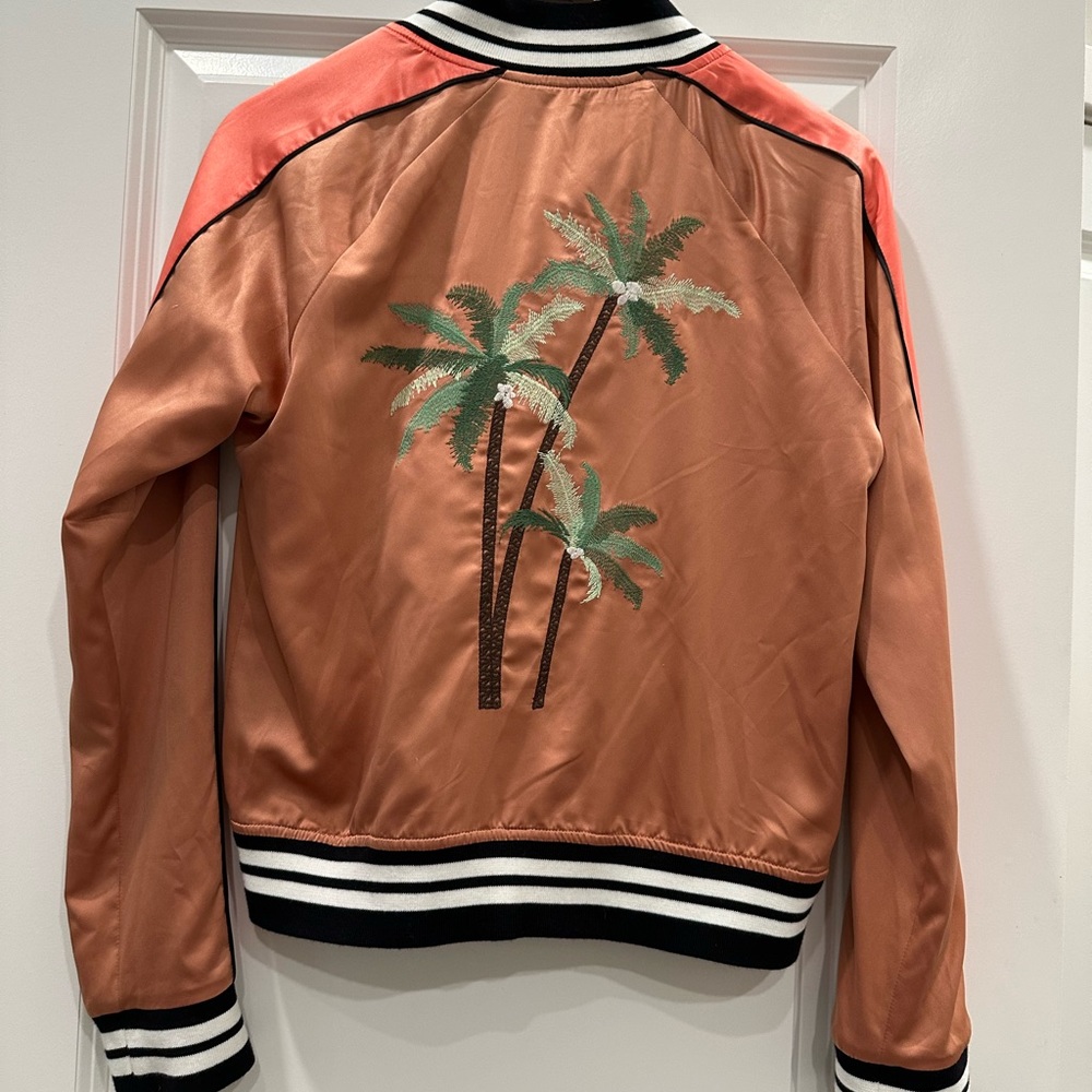 Tropical Satin Bomber Jacket NWOT XS Coral